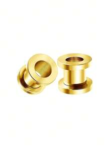 1對朋克風格不鏽鋼金色車輪耳夾和隧道插頭耳環套裝,適合男性日常佩戴