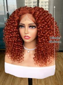 女性用荷蘭藍前鬢短捲假髮,預植熱兼容性纖維頭髮,草莓金色角色扮演用假髮 - 橘色 - 查看 4