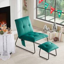 1 juego/2 piezas de funda de sofá de diseño capitoné de terciopelo con funda para reposapiés - Verde Oscuro - Ver 3