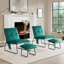 1 juego/2 piezas de funda de sofá de diseño capitoné de terciopelo con funda para reposapiés - Verde Oscuro - Ver 2