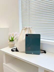 nuevo Bolsa de lona espalda con cordón manojo bolsillos compras alumno Mochila Bolso - Blanco - Ver 3