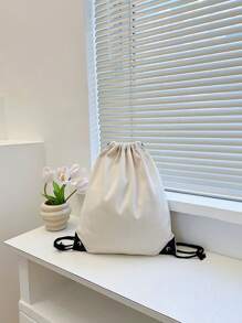 nuevo Bolsa de lona espalda con cordón manojo bolsillos compras alumno Mochila Bolso - Blanco - Ver 1