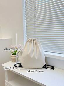 nuevo Bolsa de lona espalda con cordón manojo bolsillos compras alumno Mochila Bolso - Blanco - Ver 9