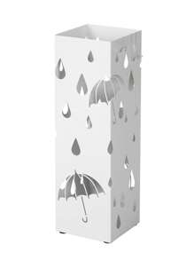 SONGMICS Paragüero de Metal, Soporte de Paraguas, con Bandeja de Goteo y 4 Ganchos, 15,5 x 15,5 x 49 cm, Blanco - Blanco - Ver 4