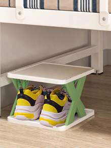 1pc Plastic Shoe Rack, No Installation Needed, Easy Indoor Home Storage Organizer, Foldable Shoe Cabinet, Minimalist Style - Green - View 2