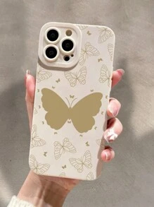 1pc Metallic Butterfly Spray Painted Silicone Phone Case With Anti-fall & Camera Lens Protection Feature, Compatible With Iphone - Gold - View 1