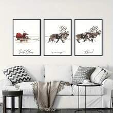 FajerminArt 3入組雪景馴鹿梅花鹿聖誕老人海報,禮品鎮藝術畫布,聖誕節牆藝術,適用於客廳家飾,不含相框 - 彩色 - 查看 6