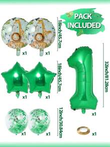 8 pièces Ballons numéro un d'animaux de la jungle, décorations pour fête d'anniversaire à thème, ensemble de ballons en forme de confettis d'étoile pour baby shower "Wild One", décoration pour 1er anniversaire, cadeau d'anniversaire
