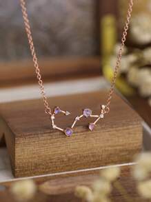 1 件 S925 纯银天然月光石方晶锆石十二宫玫瑰金简约百搭项链，适合日常佩戴或赠送女友、生日、情人节