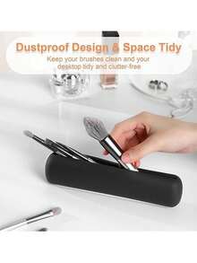 1入組旅行化妝刷套裝，便攜式化妝刷化妝品盒，柔軟舒適的化妝刷組織者，時尚美麗的化妝刷袋 - 黑色 - 查看 3