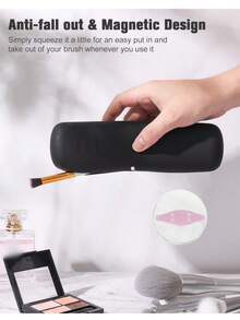 1入組旅行化妝刷套裝，便攜式化妝刷化妝品盒，柔軟舒適的化妝刷組織者，時尚美麗的化妝刷袋 - 黑色 - 查看 4