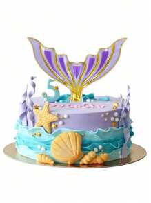 1入組人魚尾巴蛋糕裝飾,針對女孩生日,嬰兒派對主題蛋糕頂部,塑料烘焙配件 - 紫色 - 查看 1