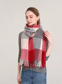 件女式加厚保暖防風聖誕格子披肩圍巾，附流蘇，適合正裝、日常穿著、通勤、旅行、街頭風格等。