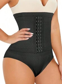 女性高腰收腹塑身短褲,臀部塑型提臀塑身內衣,黑色腰封長褲 - 黑色 - 查看 1