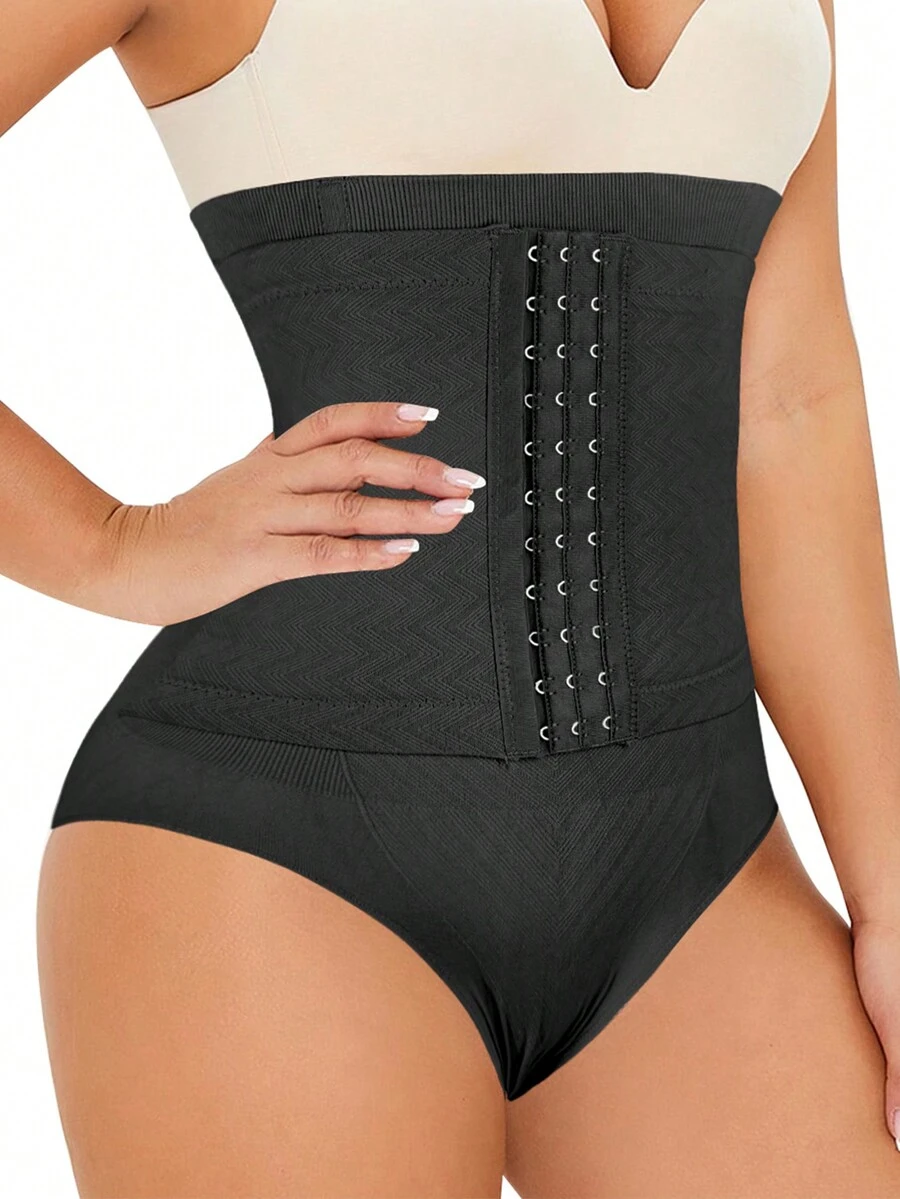 女性高腰收腹塑身短褲,臀部塑型提臀塑身內衣,黑色腰封長褲 - 黑色 - 查看 1