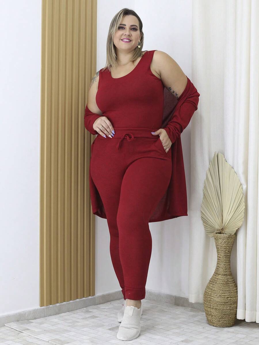 Women Two-piece Outfits - 酒紅色 - 查看 1