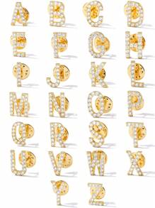 1 Pieza Broche De Cobre Y Circonita Cúbica Con Letras Del Alfabeto (a-z) Para El Nombre Y Apellido De Mujeres