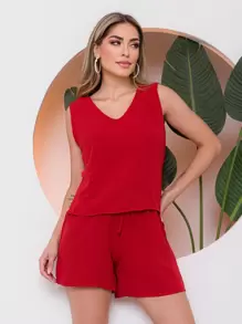 Women Two-piece Outfits - Red - View 1