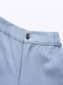 KIMOCAT 青少年男童純色襯衫和褲子紳士正裝套裝適合婚禮、派對 - 淺藍色 - 查看 6