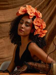 2pcs Glove Hair Accessory Set Gothic Garland Headband Cosplay Dance Party Wedding Headwear Costume Accessories - Orange - View 2