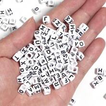 100入組黑白方形字母串珠,混搭風格diy首飾製作配件 - 黑與白 - 查看 1
