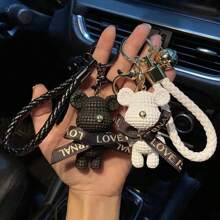 1 件可爱熊形钥匙扣，树脂和纱线兔子设计钥匙圈，适用于汽车钥匙、背包装饰、情侣礼物、家居装饰、房间装饰、墙壁装饰 - 黑色 - 查看 7