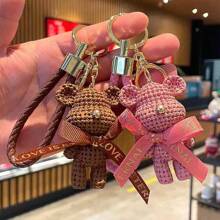 1 件可爱熊形钥匙扣，树脂和纱线兔子设计钥匙圈，适用于汽车钥匙、背包装饰、情侣礼物、家居装饰、房间装饰、墙壁装饰 - 黑色 - 查看 8