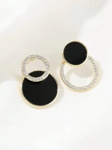 1 Paar Asymmetrische Glänzende Doppelte Kreis Ohrstecker Cut Out Runde Schwarze Ohrstecker Strass Accessoires Für Frauen Ohr Schmuck