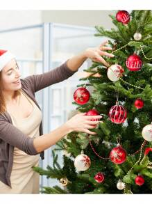 44 件圣诞饰品套装，红色和金色创意彩绘圣诞球派对圣诞树挂球吊坠，圣诞树装饰，适合节日派对、花环、圣诞树、万圣节、万圣节装饰 - 紅色 - 查看 3