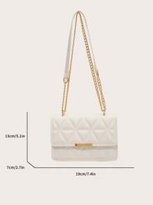 1 件時尚純色壓制紋理翻蓋鏈條迷你單肩包 - 白色 - 查看 3