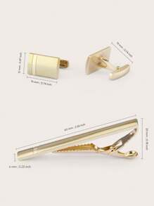 一套镀金/镀银极简设计袖扣和领带夹，男士商务配饰 - 金黃色 - 查看 4