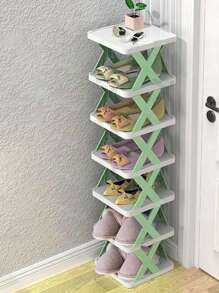 1pc Plastic Shoe Rack, No Installation Needed, Easy Indoor Home Storage Organizer, Foldable Shoe Cabinet, Minimalist Style - Green - View 6