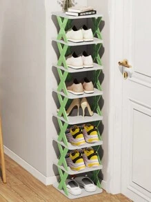 1pc Plastic Shoe Rack, No Installation Needed, Easy Indoor Home Storage Organizer, Foldable Shoe Cabinet, Minimalist Style - Green - View 8