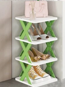 1pc Plastic Shoe Rack, No Installation Needed, Easy Indoor Home Storage Organizer, Foldable Shoe Cabinet, Minimalist Style - Green - View 3