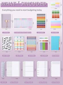 A6 PU 皮革可锁预算夹，笔记本电脑钱包存储设备，配备 38 种现金信封、预算表、自粘标签和文具 - 紫色 - 查看 2