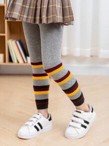 1入組女孩韓語風格拼接顏色緊身打底褲適用於 - 灰色 - 查看 1