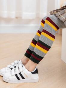 1入組女孩韓語風格拼接顏色緊身打底褲適用於 - 灰色 - 查看 3