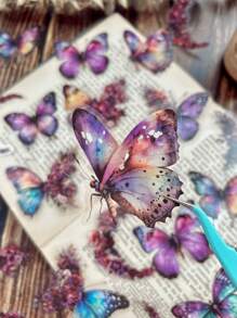 1包(30張)蝴蝶月亮花拼貼防水貼紙,適用於手工相簿、手帳、diy裝飾和影集 - 彩色 - 查看 2