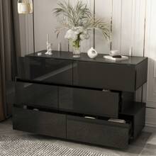 Modern Dresser Storage Chest with 6 Drawers & Stylish Shape, Wood Double Dresser Chest with Glossy Surface for Bedroom - 黑色 - 查看 1
