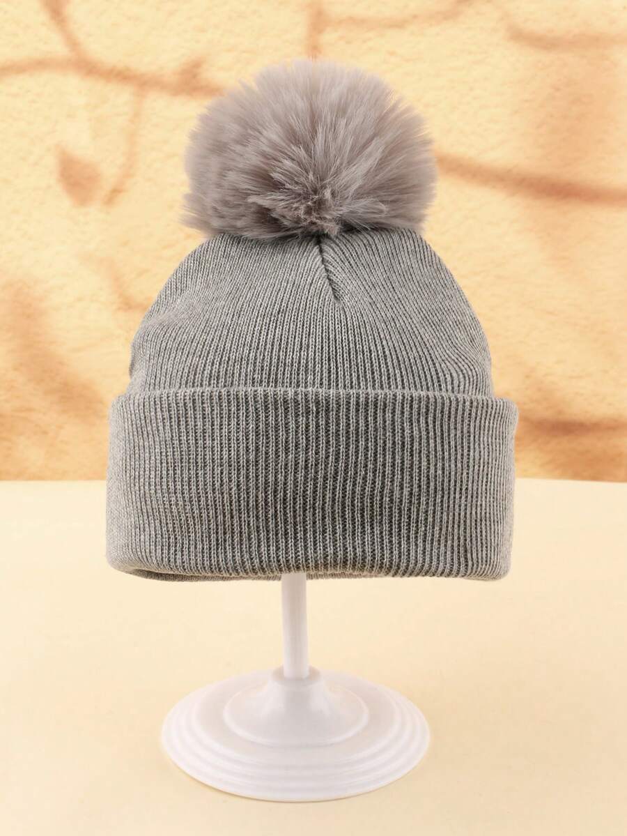 1 Bé Tập Đi Pom-Pom Bò, Ấm Cúng Đan Mùa Đông Ấm Áp Màu Đen Cho Bé Mũ Dành Cho Trẻ Em - Xám - Xem 1