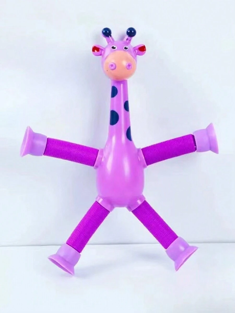 紫色 1入/4入/8入可伸展長頸鹿拼圖小玩具,有趣卡通吸管變形長頸鹿形狀,可減壓 - 紫色 - 查看 1