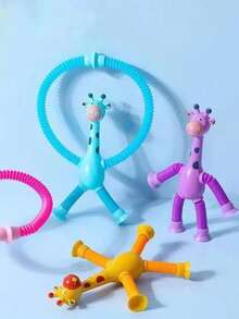 紫色 1入/4入/8入可伸展長頸鹿拼圖小玩具,有趣卡通吸管變形長頸鹿形狀,可減壓 - 紫色 - 查看 8