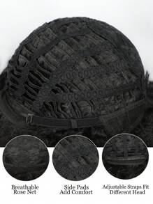 nimoki 柔軟非洲式假髮 70 年代女式非洲式捲髮假髮自然外觀短款非洲式捲髮假髮彈性黑色非洲式蓬鬆假髮合成頭髮大非洲式假髮適合日常生活（黑色） - 黑色 - 查看 3