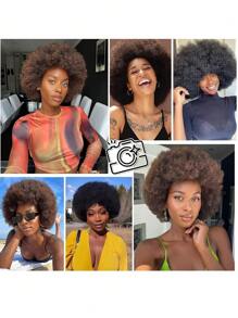 nimoki 柔軟非洲式假髮 70 年代女式非洲式捲髮假髮自然外觀短款非洲式捲髮假髮彈性黑色非洲式蓬鬆假髮合成頭髮大非洲式假髮適合日常生活（黑色） - 黑色 - 查看 7