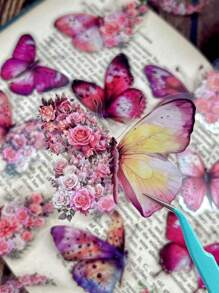 1 包/30 件蝴蝶、月亮、花朵拼貼防水貼紙,適合剪貼簿、日記、diy 裝飾 - 彩色 - 查看 2