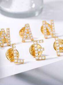 1 Pieza Broche De Cobre Y Circonita Cúbica Con Letras Del Alfabeto (a-z) Para El Nombre Y Apellido De Mujeres