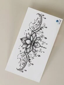 1 Pieza De Tatuaje Temporal De Gran Tamaño Para El Pecho, El Abdomen Y La Espalda Con Diseño De Flor De Loto Y Borlas - Negro - Ver 5