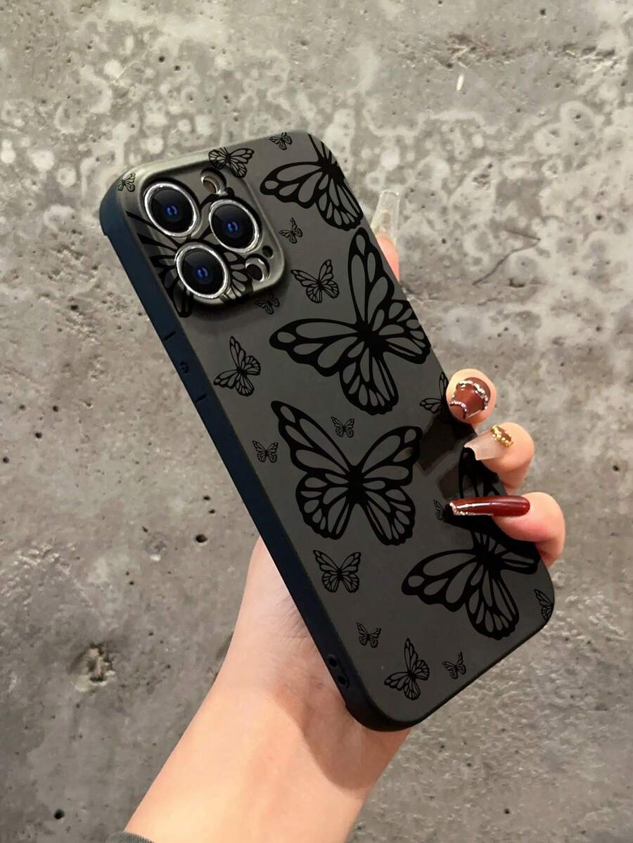 鏤空線條圖案黑色蝴蝶防摔手機殼,適用於iphone - 彩色 - 查看 1