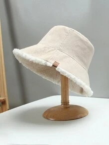 1 Woman's Beige Double-Sided Fall/Winter Simple Bucket Hat - Beige - View 4