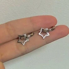 1pair Delicate Y2k Style Cz Star Earrings For Women, Fashionable & Minimalist Party Jewelry Gift - Silver - View 4